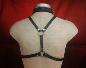 Female Unisex Upper Chest <b>Harness</b> In Soft Black Sewn Leather Accessory LWH-0056 - Product Image 3