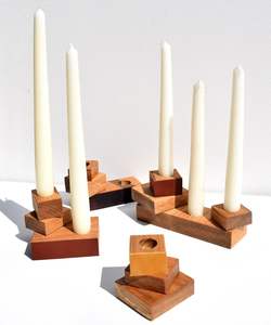 Juego de 3 portavelas de madera de acacia Acabado en marrón oscuro Decoración para el hogar y la boda con precio barato para Navidad - Product Image 5