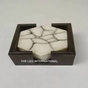 Ensemble de 6 sous-verres en pierre pour verres et tasses, pour la salle à manger et le bureau, cadeau de déménagement unique, avec support métallique - Product Image 2