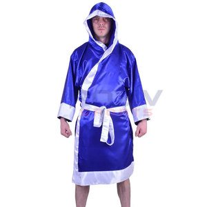 Robe de boxe unisexe avec ceinture, en nylon de haute qualité, design protecteur doux pour l'entraînement de boxe, couleurs bleu et blanc - Product Image 2
