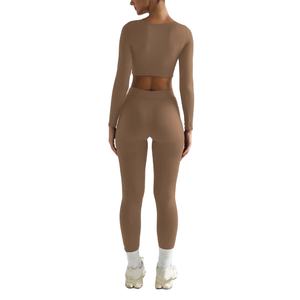 Ensemble de survêtement de yoga Gym Running Yoga Sportswear Soutien-gorge de sport Short taille haute à manches longues Entraînement pour femmes Personnaliser Logo - Product Image 3