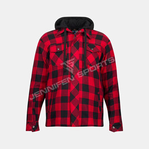 Chemise en flanelle de haute qualité pour moto avec capuche, fermeture à boutons et à glissière, poches poitrine gauche et droite, protection intérieure - Product Image 2