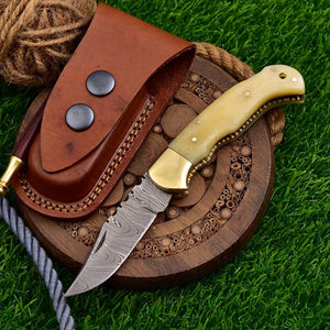 Cuchillo de hoja fija de acero de Damasco hecho a mano mango de madera OEM 3 años de garantía fabricante de fundas de cuero Pakistán Premium - Product Image 5