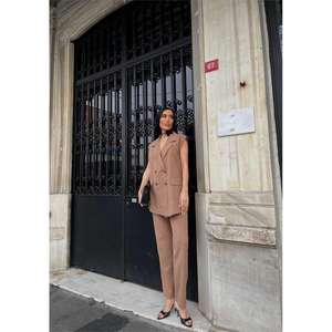 Ensemble veste longue et pantalon rayé marron pour femme Polviscon - Product Image 3