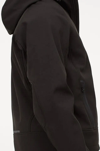 100% Polyester Men's Stylish and Comfortable <b>Soft</b>-<b>shell</b> Black Color <b>Jacket</b> With Pockets and <b>Hood</b> With Elastic Drawstring - Product Image 4