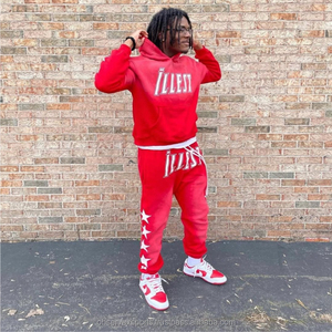 Fabricante personalizado remache diamantes de imitación chándales DTG Impresión 2 piezas pantalones con capucha conjunto de peso pesado Zip up chándales conjuntos hombres - Product Image 6