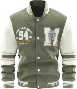 Chaqueta universitaria con letras de lana de alta calidad de talla grande para hombre, Mangas de cuero genuino, parches de chenilla recubiertos - Product Image 1