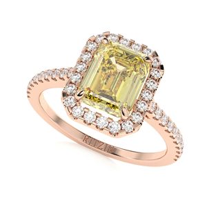 Anillo de Compromiso con Halo de Diamantes Cultivados en Laboratorio en Plata de Ley Amarilla con Detalles Bonitos para Mujer - Product Image 6