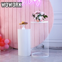 WOWORK Vente en gros Socle de présentation de gâteau en métal blanc pour mariage, piédestal cylindrique pour décoration de fête de mariage