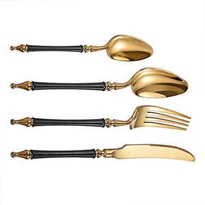 Stainless Steel Set Of 6 Flatware <b>Used</b> In Kitchenware Tabletop Cafe Home Goold Color Plated Cutlery Black Color Round Handle - Product Image 6