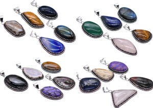 Lot de mélanges de pendentifs en plaqué argent, lot de pendentifs en pierres précieuses, pendentif en pierres précieuses naturelles, pendentif naturel 100 pièces - Product Image 2