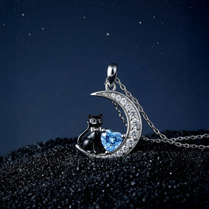 Jeulia Custom <b>Black</b> <b>Cat</b> Moon Necklace with Heart Birthstone for Engagement - Product Image 3
