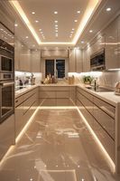 Îlot de cuisine modulaire en bois de style Shaker classique, luxueux et moderne, avec armoire en acier inoxydable et crédence en laque acrylique écologique