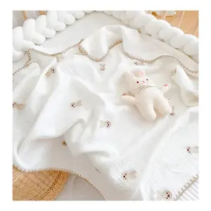新生儿襁褓包裹轻质婴儿薄纱襁褓毯多图案100% 棉大柔软婴儿接收毯