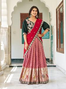 Les concepteurs lourds mono soie pure soie Séquence Travail avec fil travail lehenga - Product Image 2