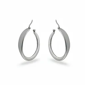 Boucles d'oreilles créoles ovales minimalistes en argent pour femmes, bijoux minimalistes à pendentif tendance - Product Image 3