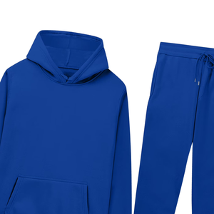 Ensemble de survêtement bleu roi avec sweat à capuche et pantalon de jogging pour hommes et femmes, vêtements de sport décontractés d'hiver, vente en gros, usine OEM, logo personnalisé - Product Image 2