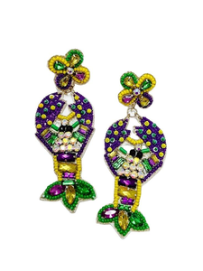 ต่างหูห้อยทรงศิลปะทำมือธีมงานเทศกาลเมอร์ดิกราส์ประดับลูกปัดสำหรับงานเฉลิมฉลอง - Product Image 3