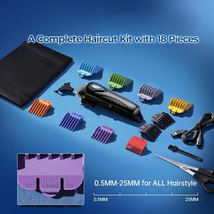 Cortadora de Pelo Profesional Inalámbrica, Kit de Corte de Pelo con 10 Peines, Pantalla LED, Bajo Ruido, Fuente de Alimentación USB/Batería para Hombres - Product Image 6