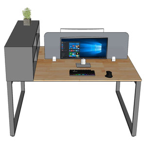 Modern Minimalist 2-seater Office <b>Desk</b> 150x120cm Rubber Wood Top Iron Legs Document <b>Shelf</b> HBRT075 - Product Image 4