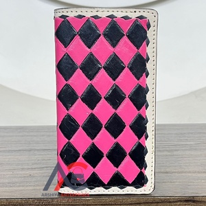 กระเป๋าสตางค์หนังแท้ลายตารางแบบยาว ป้องกัน RFID สำหรับทุกเพศ ราคาขายส่ง สไตล์ตะวันตก ใส่บัตรได้ ใช้ได้ทุกวัน - Product Image 1