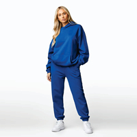 Survêtement d'hiver bleu roi en polyester/coton pour femme, coupe régulière, brodé, délavé, grande taille, avec logo personnalisé