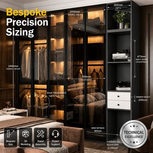 Système de <span class=keywords><strong>dressing</strong></span> modulaire Joysource de luxe sur mesure, armoire moderne haut de gamme en bois <span class=keywords><strong>avec</strong></span> éclairage LED - Product Image 5