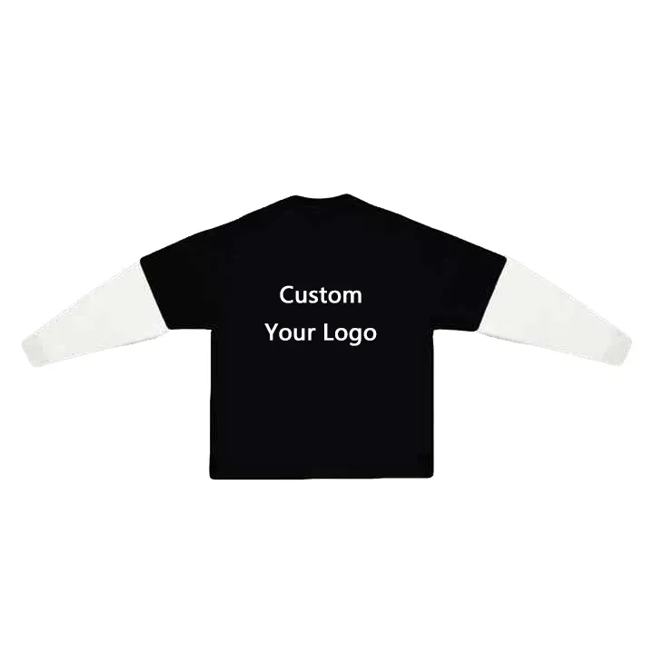 Camiseta de manga longa com estampa digital de hip-hop, camiseta de camada dupla com corte e costura, com bainha longa, logotipo personalizado para unissex