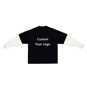 Street Hip-Hop Double Layer T Shirt T Cut and Sew Long Sleeve Raw Hem Custom T-Shirts Digital Printing Custom <b>Logo</b> for Unisex - Product Image 1