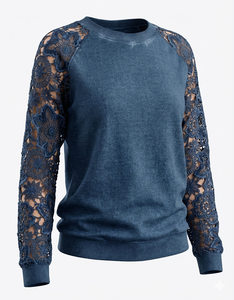 Sudadera Personalizada con Gráfico de las Chicas Superpoderosas Blossom, Mangas con Parches de Encaje, Estilo Y2K, Detalle de Crochet, Top de Manga Larga - Product Image 1