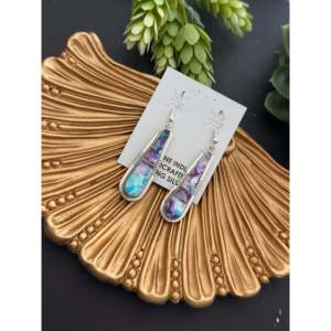Steve Francisco Mohave Turquoise & Sterling <b>Silver</b> Drop <b>Earrings</b> with Water Drop Inlay Dangle Design - Product Image 4