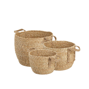 Juego de 3 cestas de almacenamiento de jacinto de agua con forma de rectángulo tejidas a mano anidadas con técnicas de inyección de mango para juguetes-Venta al por mayor - Product Image 1