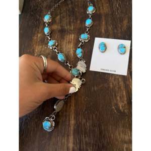 Collier Lariat Prince Égyptien Fait Main Navajo, Ensemble Turquoise et Argent Sterling, Bijoux Culturels de Collection - Product Image 5