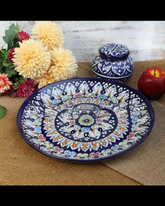 Hermoso plato de cerámica azul para servir, plato para servir al por mayor pintado a mano, plato para servir de gran oferta - Product Image 5