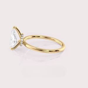 IGI Certified Pear Shape Lab Diamond Bridel <b>Ring</b> with Round Side Diamonds In 14K Solid White / Yellow / Rose Gold - Product Image 3