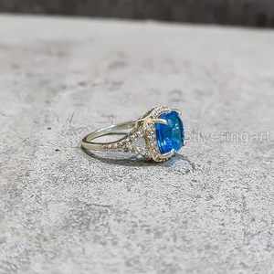Anillo de Mujer con Topacio Azul Natural, Piedra de Nacimiento de Noviembre, Anillo Apilable Pequeño, Joyería de Plata de Ley 925 - Product Image 2