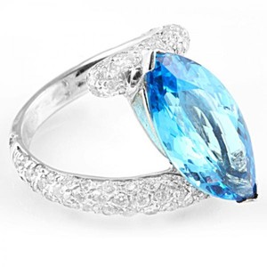 Bague en or blanc massif 9K 10K 14K 18K diamant pavé de taille ronde avec bague de fiançailles en topaze bleue suisse de taille brillante marquise - Product Image 3