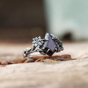 แหวนหินทรายกาแล็กซี่รูปว่าวเงินแท้925แฮนด์เมดดอกไม้กิ่งไม้ดีไซน์เป็นแถบทองของขวัญสำหรับงานแต่งงานงานหมั้น - Product Image 3