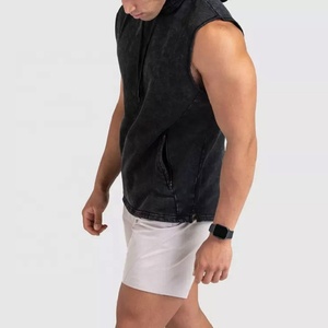Custom Fleece Super Soft Acid Washed Cotton Street Wear <b>Sleeveless</b> Pullover <b>Hoodies</b> for <b>Men</b> - Product Image 3