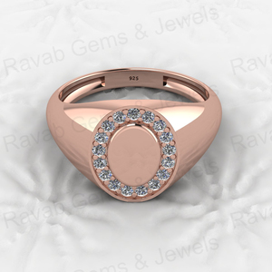 Anillo Sello Circular de Plata de Ley 925 Chapado en Oro de 18k Genuino con Circonitas Cúbicas Pavé de 8x12mm, Unisex, para Mujer, Personalizado para Boda - Product Image 2