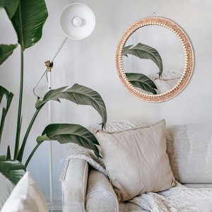 ¡MEJOR VENDEDOR! TienPhong venta al por mayor 2025 Boho montado en la pared espejo colgante redondo jacinto de agua, para baño dormitorio sala de estar - Product Image 4