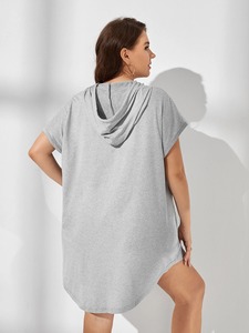 Vestido Sudadera Holgado de Manga Corta para Mujer, Estilo Informal, Liso - Product Image 2