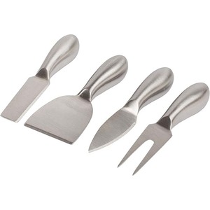 Juego de herramientas de queso con mango de diseño de puño redondo grueso único Juego de tablas de queso de acero inoxidable Juego de queso pulido mate plateado - Product Image 3
