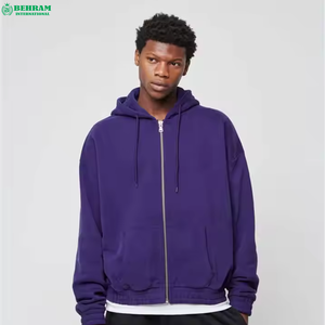 Sweat-shirts à capuche zippés en molleton à épaules tombantes, coupe régulière, thermiques, unis, à manches longues, respirants et à séchage rapide en coton, vente en gros - Product Image 3