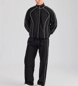 Custom Made Polyester/Cotton High Street Tracksuit Set Winter Wholesale Puffer Jacket <b>Pants</b> Front Screen Printed Logo Piping - Product Image 2