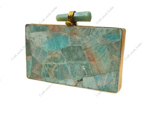 Bolso de Mano de Mosaico de Piedras Preciosas de Amazonita Natural con Marco Rectangular, Bolso de Mano de Lujo para Mujer, para Fiestas Nocturnas, con Incrustaciones de Piedras - Product Image 4