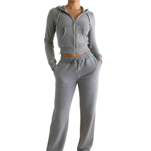 Conjunto Deportivo de Invierno para Mujer, Felpa Lavada al Ácido, con Logotipo Personalizado Bordado, Nuevo, Sudadera con Capucha y Cremallera de Manga Larga, con Cordón para Yoga - Product Image 2