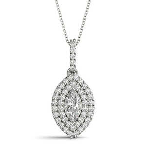 Collier pendentif double halo en diamant taille marquise et ronde pour femme - Product Image 1