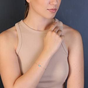 Tiny Turkish Eye Design Charm <b>Thin</b> <b>Bracelet</b> Turkish Wholesale Handcrafted 925 Sterling <b>Silver</b> Jewelry - Product Image 2