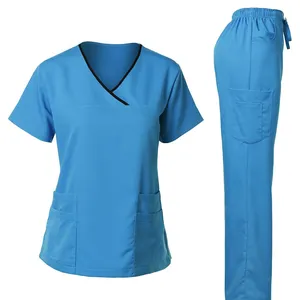 섹시한 간호사 유니폼 탑 작업 블라우스 숙녀 티셔츠 유니폼 스크럽 탑 여성 짧은 소매 V-넥 탑 간호사 유니폼